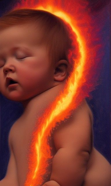 Radiant Baby Surrounded by Fire, Oil Painting