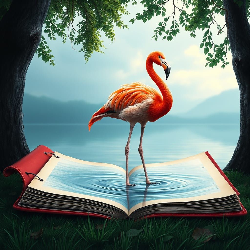 Surreal Flamingo on Weathered Notebook Page