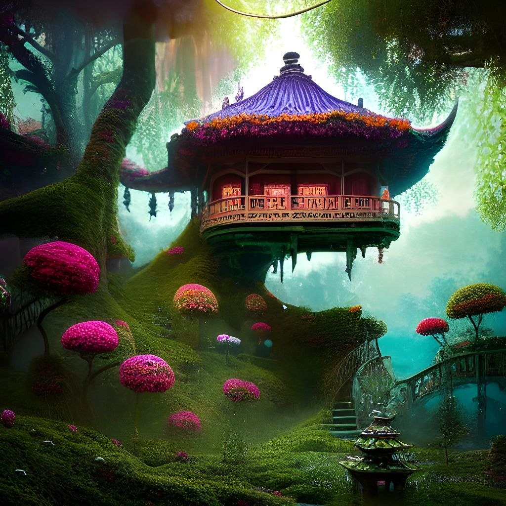 Magical Tea House of Flowers and Moss