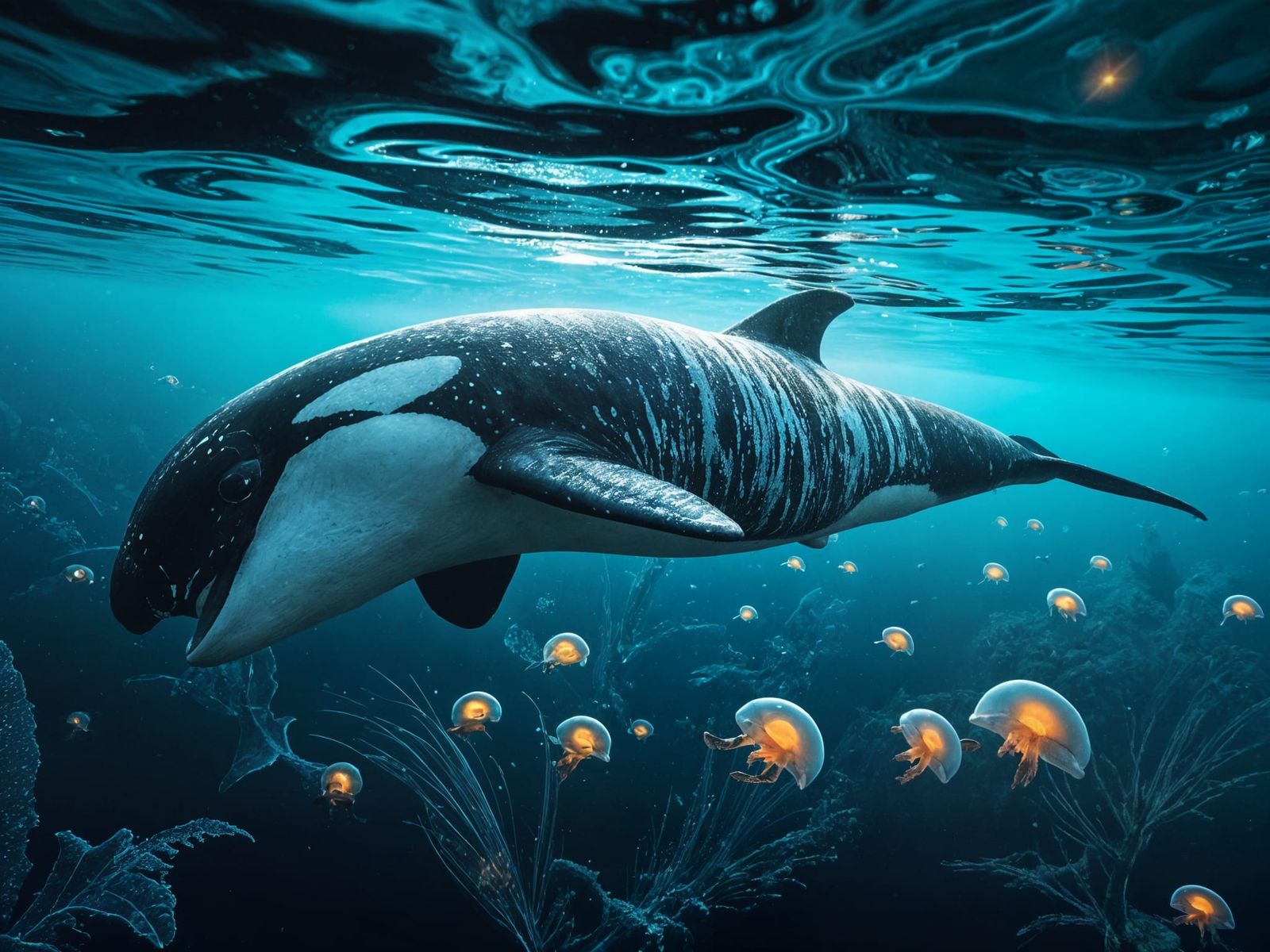 Majestic Hybrid Orca-Pelican in Antarctic Waters