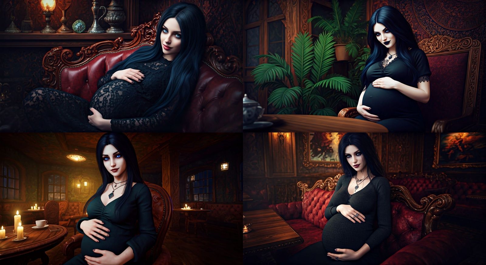 Pregnant Goth Girl in Bohemian Coffee House