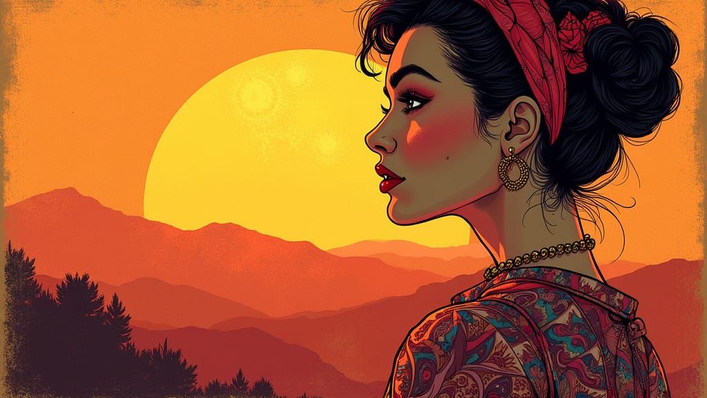 Vibrant Retro Gaming Portrait in Stippling Style with Sultry...