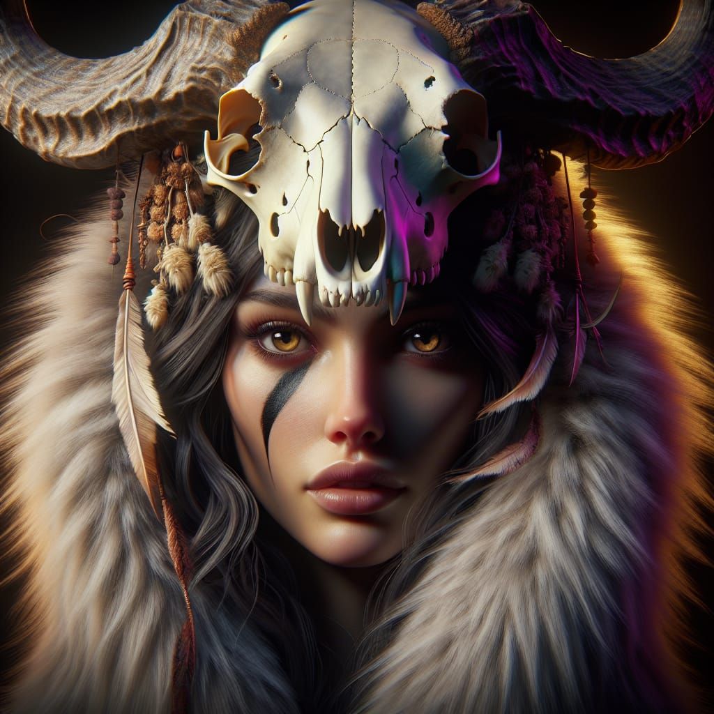 Buffalo Skull Woman: Dark Fantasy Concept Art
