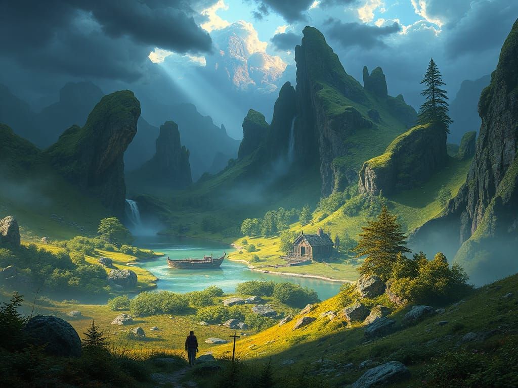 Fantasy Landscape: Deep Color, Intricate Detail, Unreal Engi...