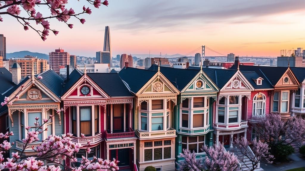 San Francisco's Painted Ladies at Twilight in Impressionist ...