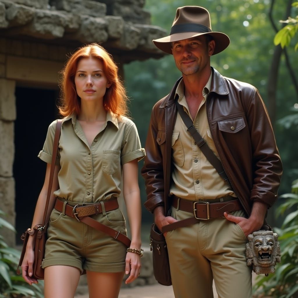 Red-Haired Hiker Meets Indiana Jones in Forest Shrine