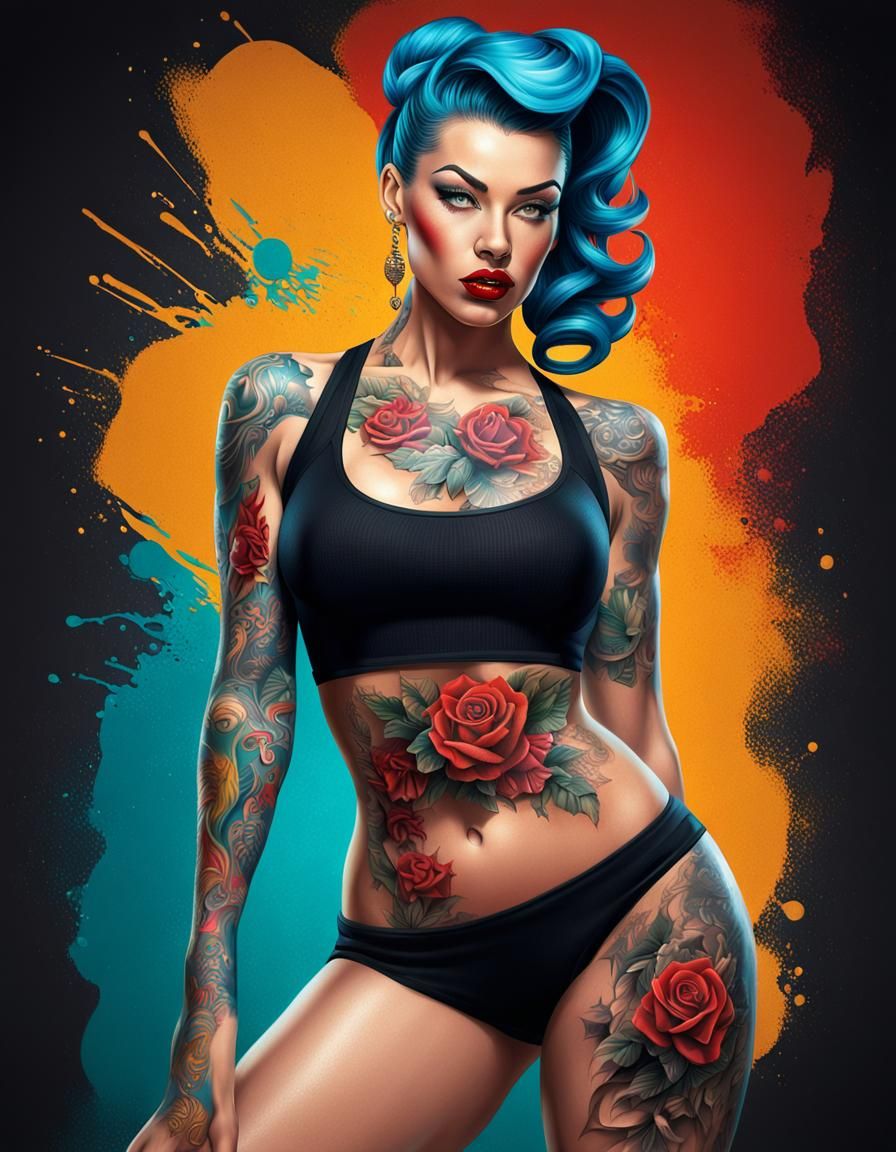 Detailed Pin-Up Girl with Tattoos