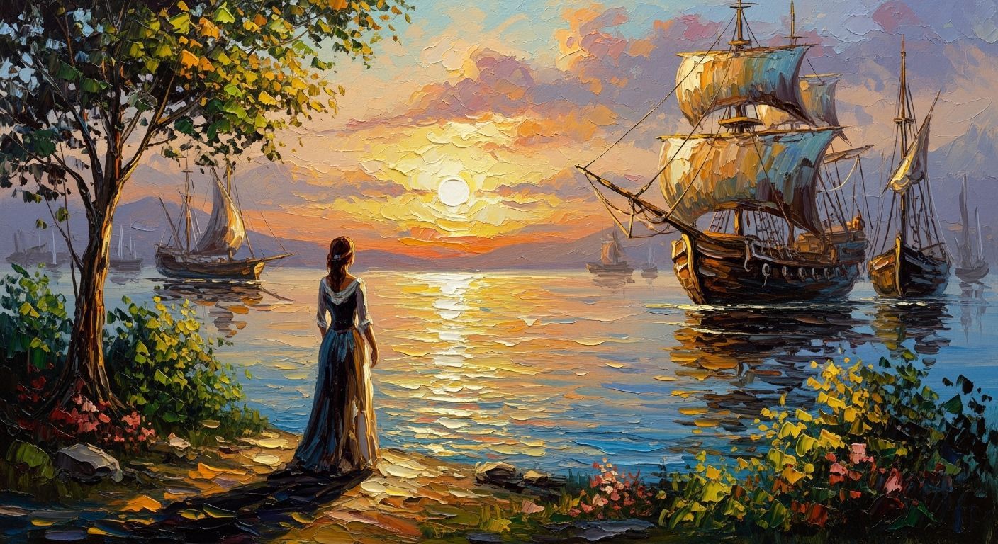 Impressionistic Harbor Sunset with Impasto Brushstrokes