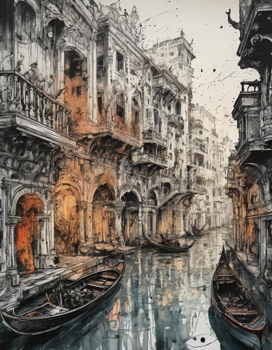 Venice Merchant in Deco Ink Sketch Style