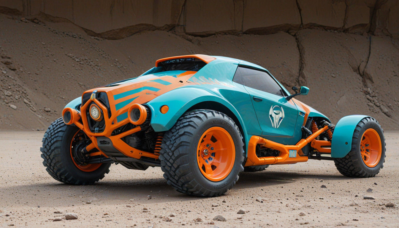 Cyberpunk Ram's Skull Buggy in Teal and Orange