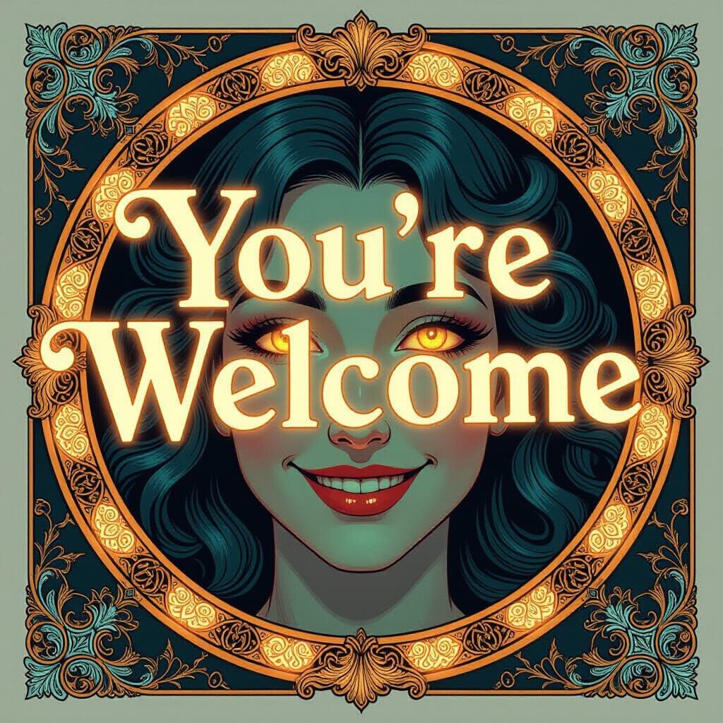 Benevolent "YOU'RE WELCOME" Text in Concept Art Style