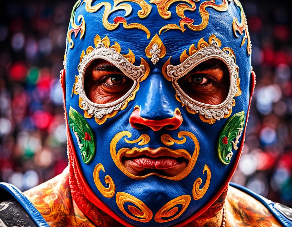 Masked Luchador Portrait in Vibrant Colors