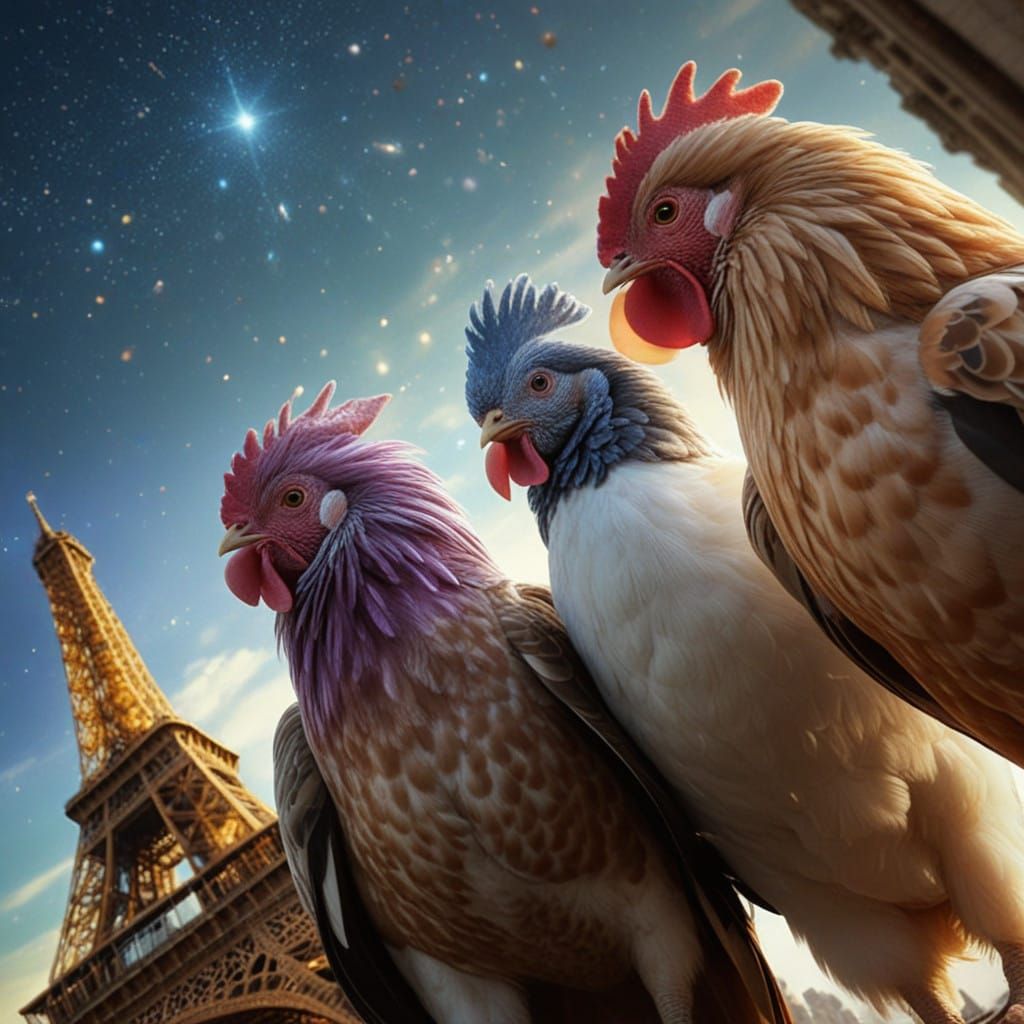 Pastel Hens Delight in Parisian Christmas Scene