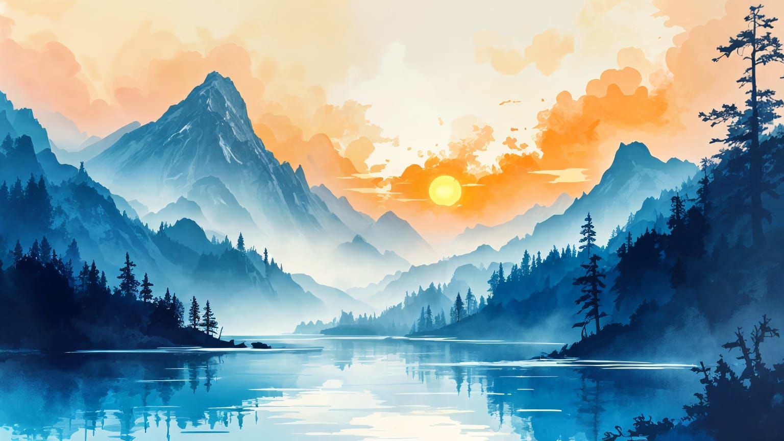 Ink Splatter Landscape: Textured Depth and Vibrant Art