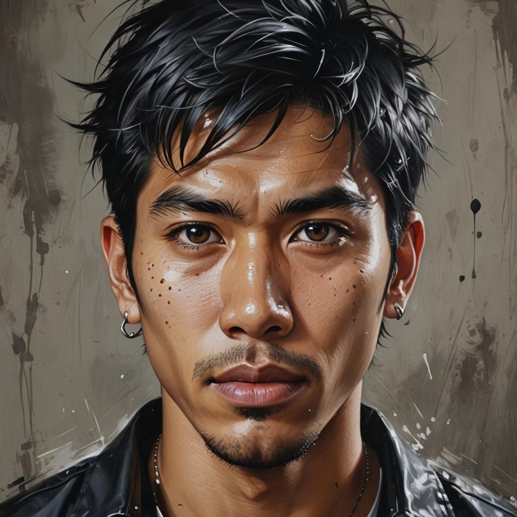 Hyperrealistic Portrait of a Filipino Man: Digital Matte Pai...