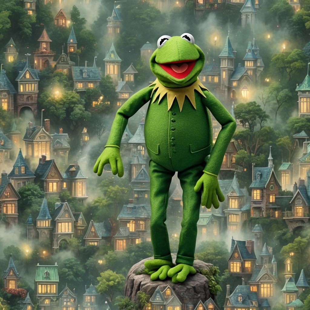 Kermit the Frog at a Big City Party