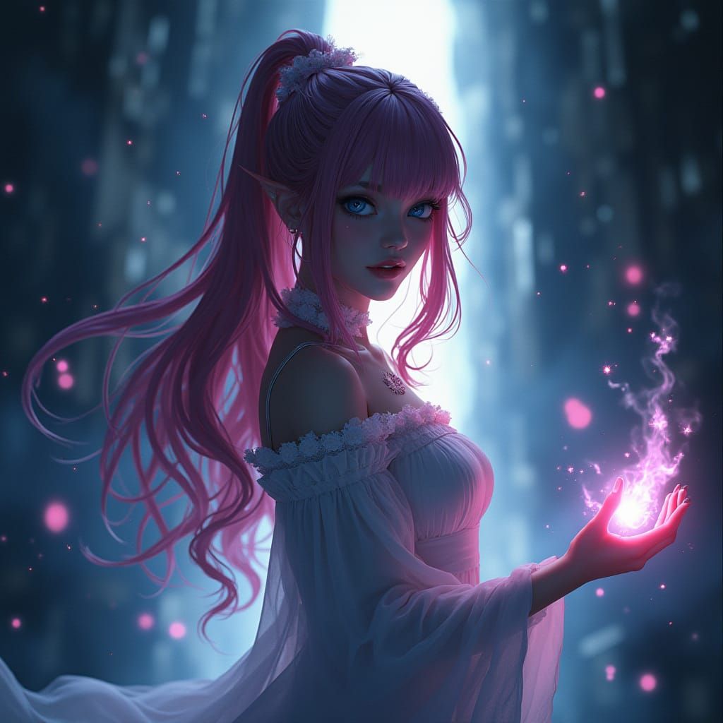 Anime Mage Wielding Magic in Ethereal Glow