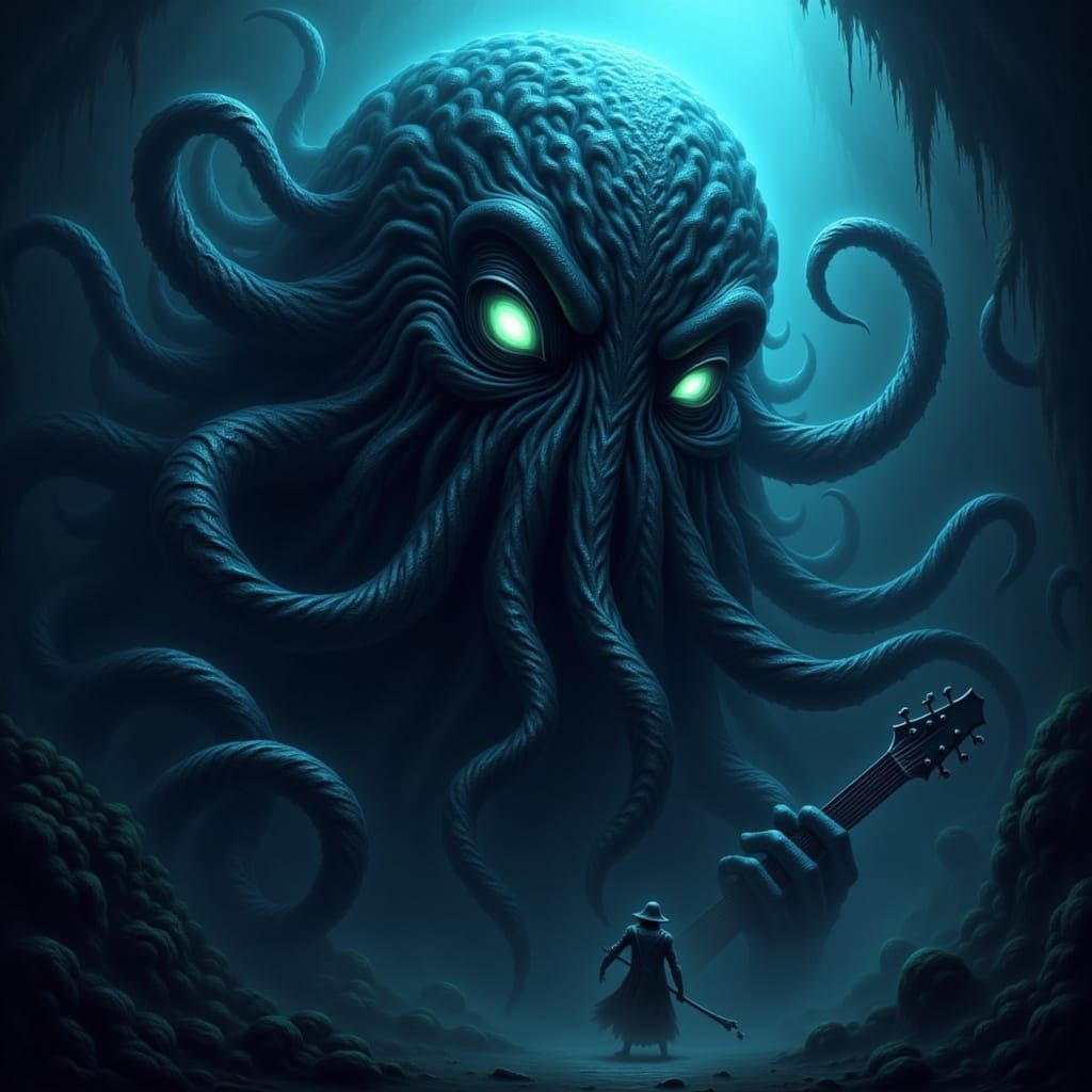 Gothic Cthulhu with Expressive Eyes in Ocean Abyss