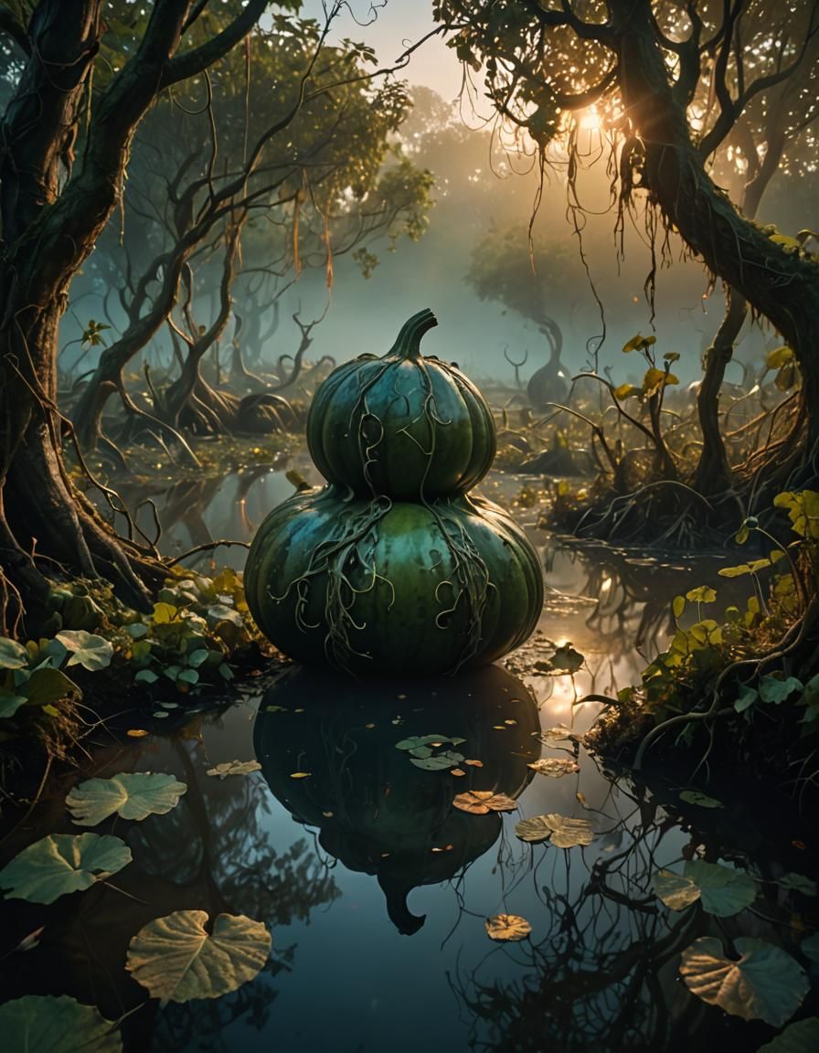 Giant Gourd in Magical Realism Swamp