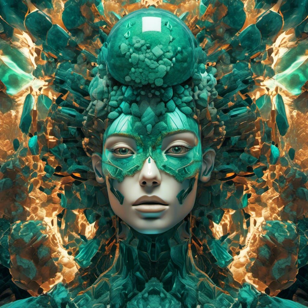 Malachite Woman: Futuristic Anatomy with Double Exposure