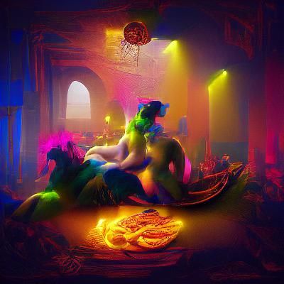 "Zepar's delight" renaissance painting glowing neon digital illustration beautiful deviantart volumetric lighting colour...