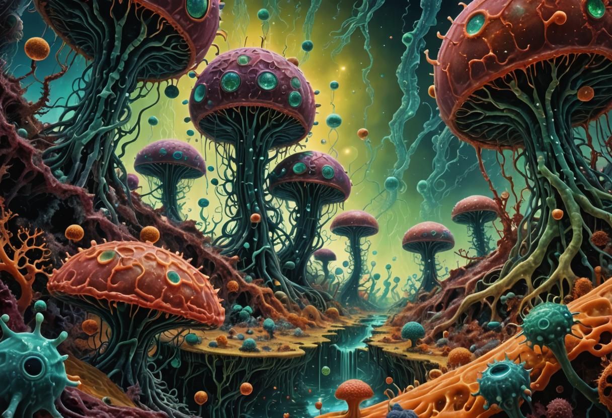 Surrealistic Human Body Landscape in Bioluminescent Hues