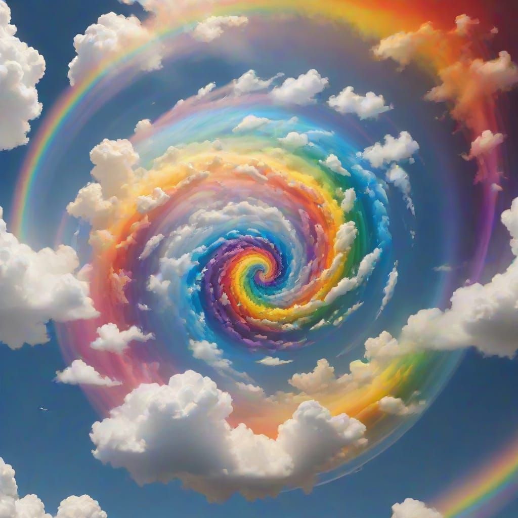 Spiraling Rainbow Clouds in Vibrant Color