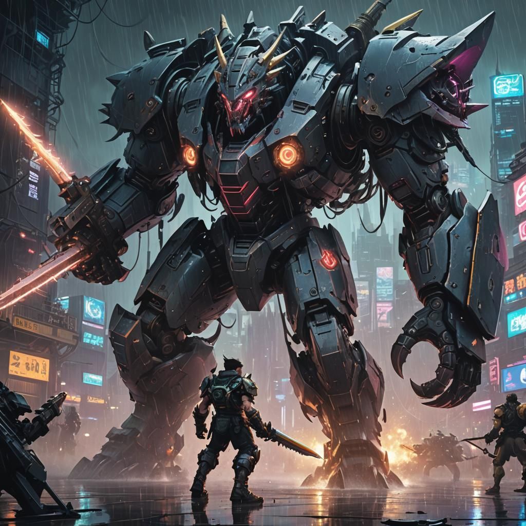 Cyberpunk Digimon Warrior Rushes into Battle