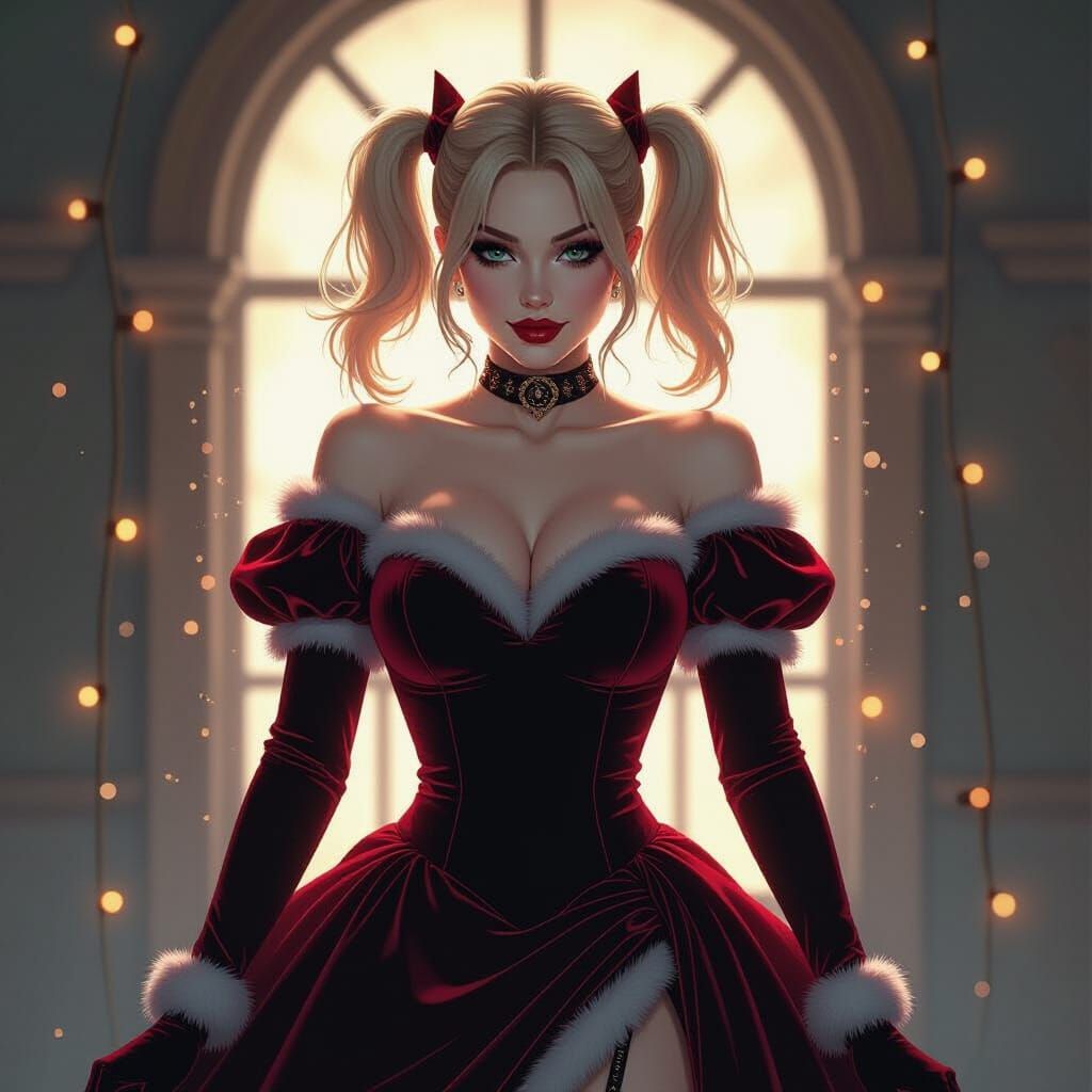 Harley Quinn in Velvet Christmas Dress