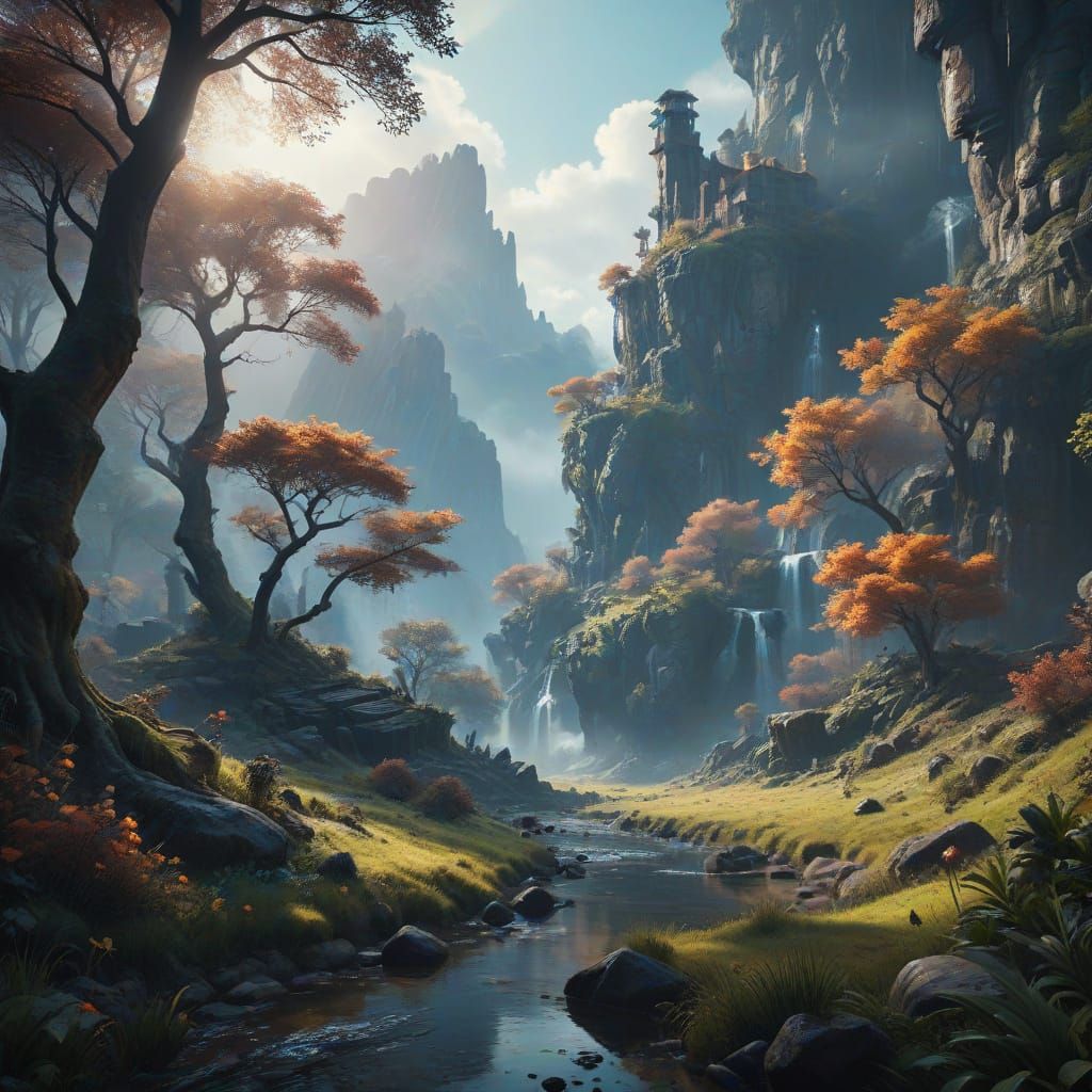 Ethereal Dawn Landscape in Cinematic HDR Style