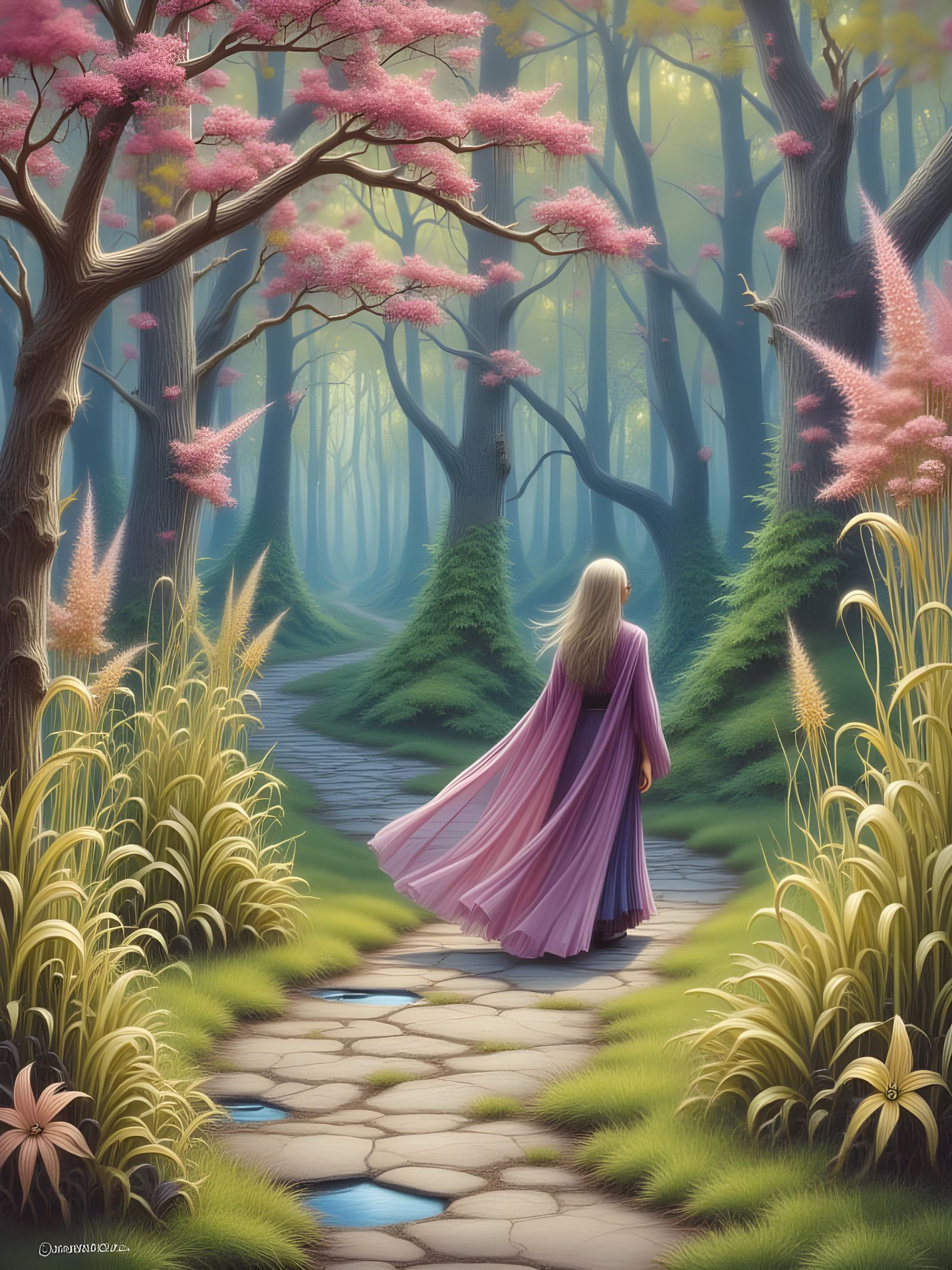 Ethereal Bohemian Traveler in Bioluminescent Forest