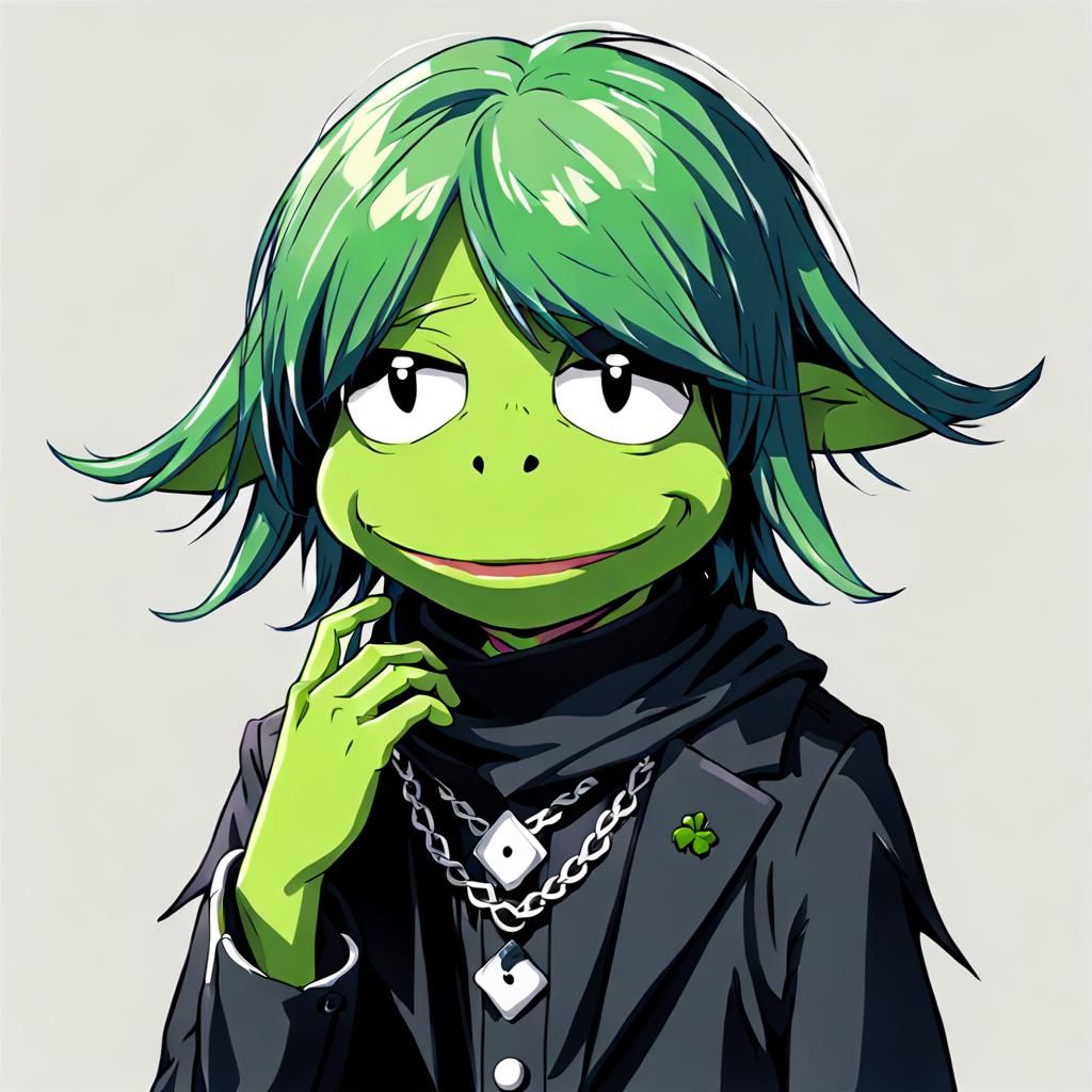Emo Goth Anime Kermit the Frog Illustration