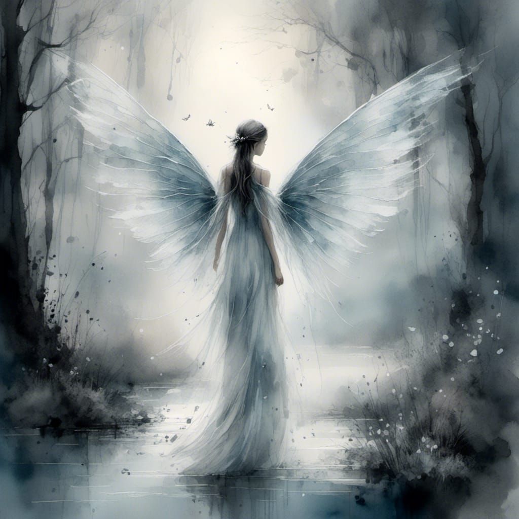 Ethereal Fairy in Misty Forest Watercolor