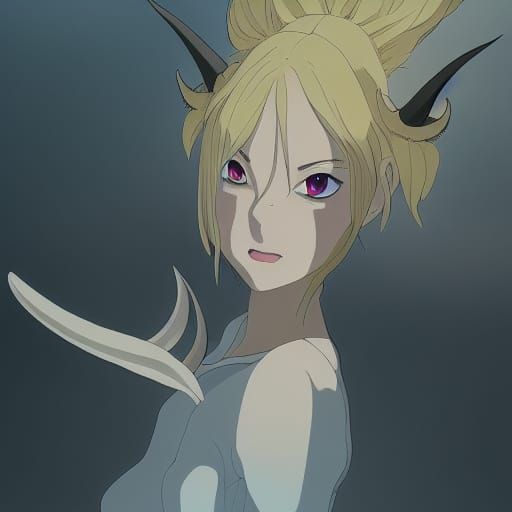 Anime Demon Girl in Studio Ghibli Style
