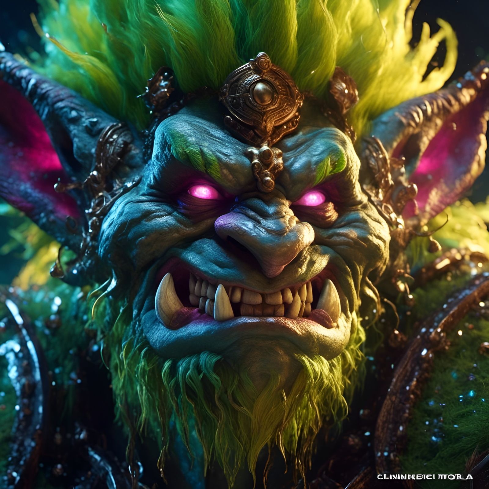 Cosmic Neon Grass Troll Portrait
