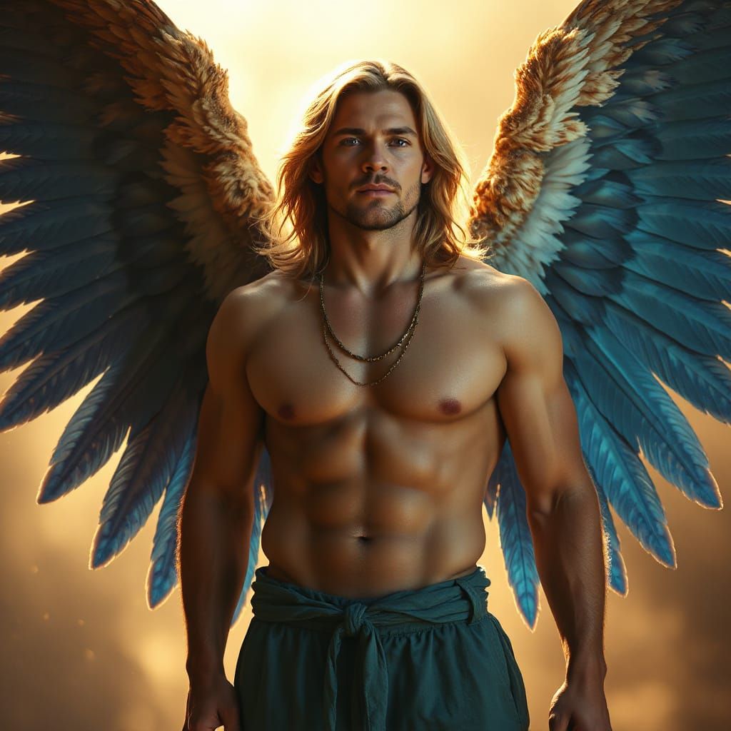 Chiseled Guardian Angel in Ethereal Glory