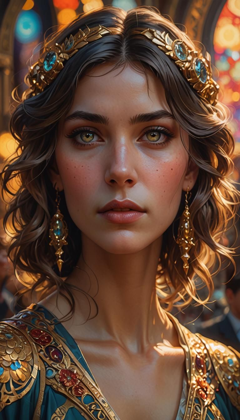 Elegant Woman Portrait in Mucha-Inspired Digital Art