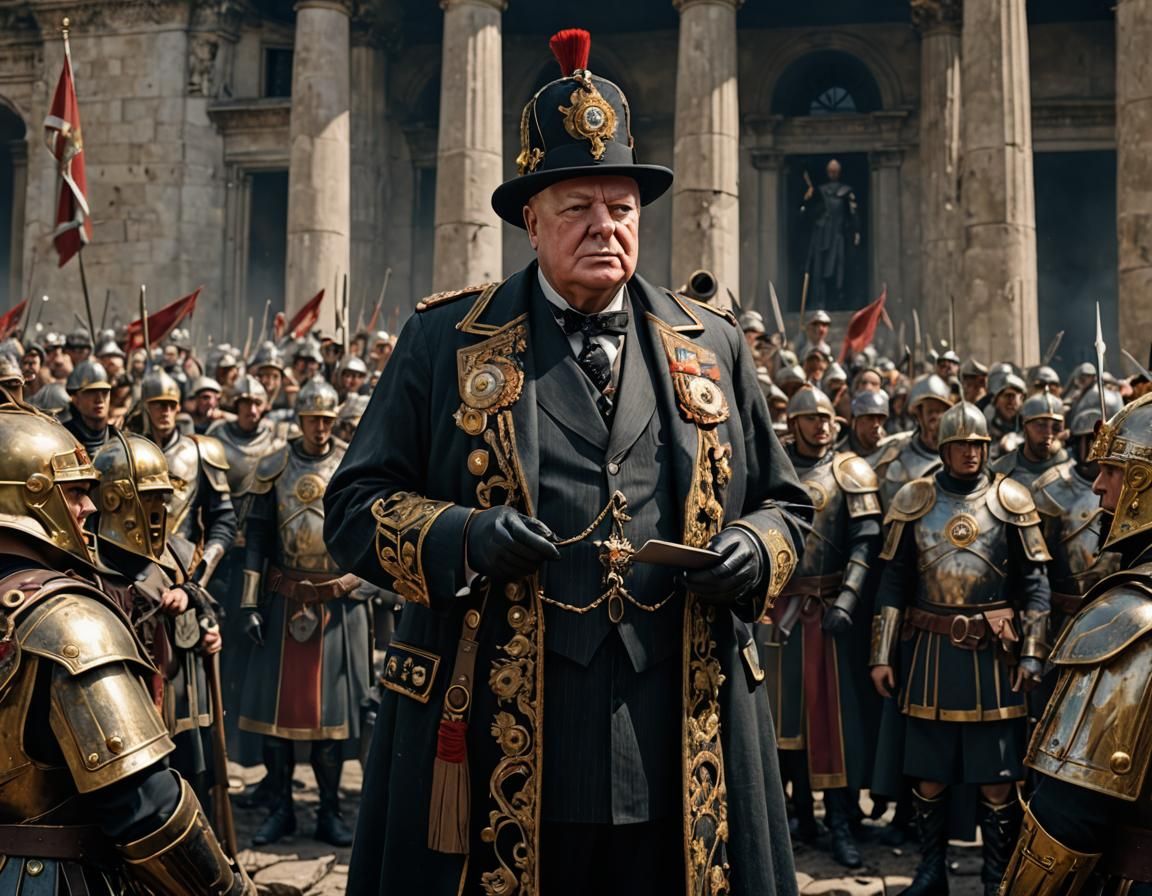 Churchill Addresses Roman Centurions: Hyperrealistic Renderi...