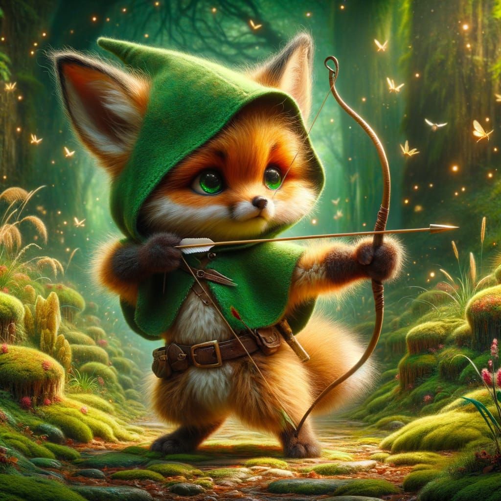 Green Fox Archer in Enchanted Forest, Matte Painting