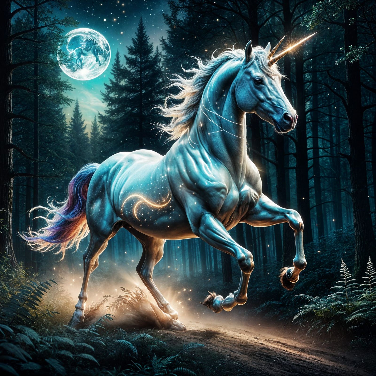 Majestic Unicorn Galloping Through a Mystical Forest