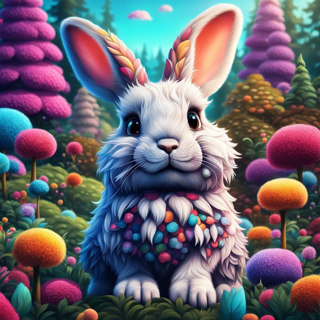 Fluffy Rabbit in Candy Art Forest