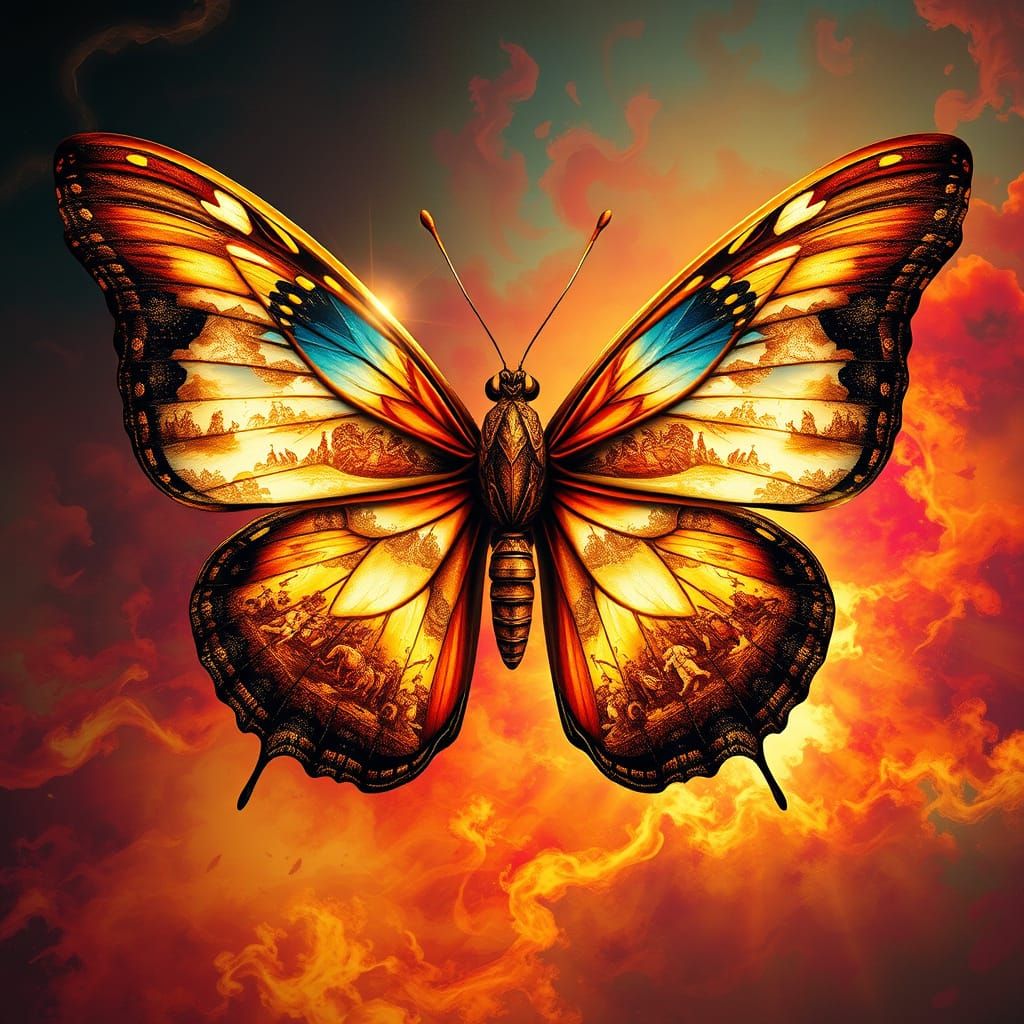 Ethereal Butterfly Embroiders Ancient Battles in Golden Thre...
