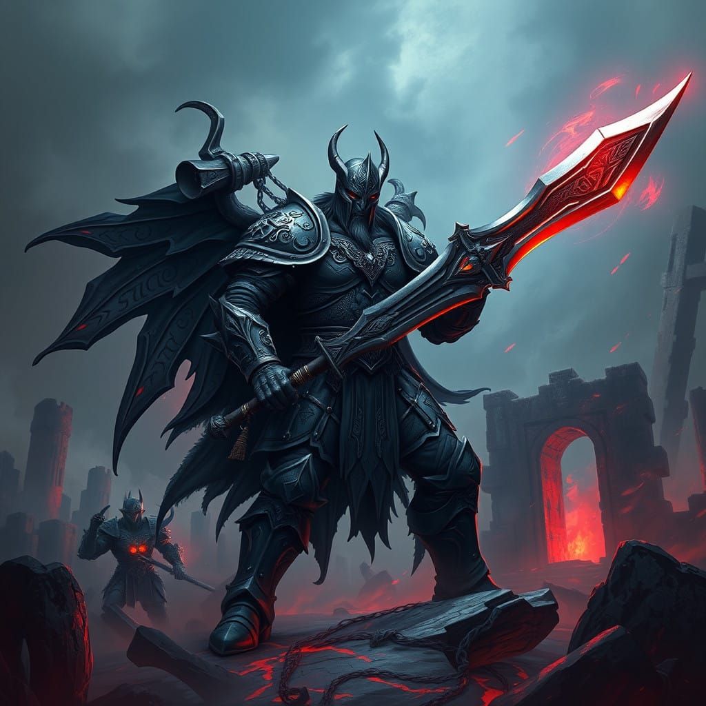 Gothic Warrior in a Dynamic, Animated Fantasy Illustration