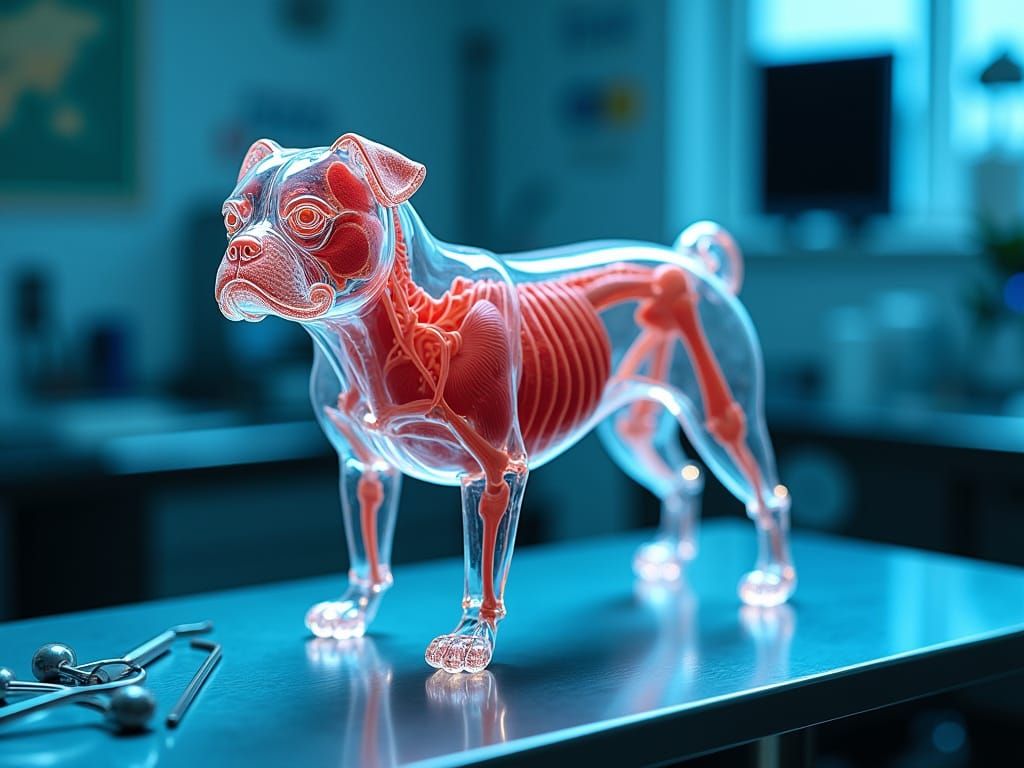 Realistic Anatomical Glass Pug on Veterinary Examination Tab...