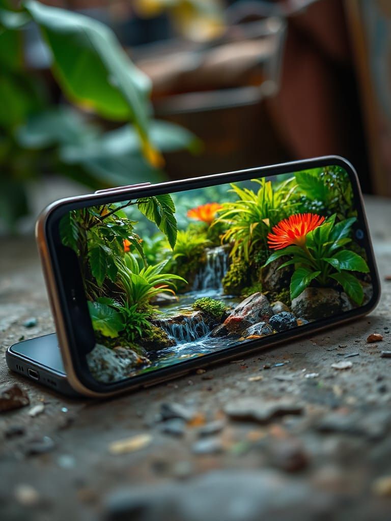 Miniature Jungle Ecosystem Inside Broken Smartphone Screen