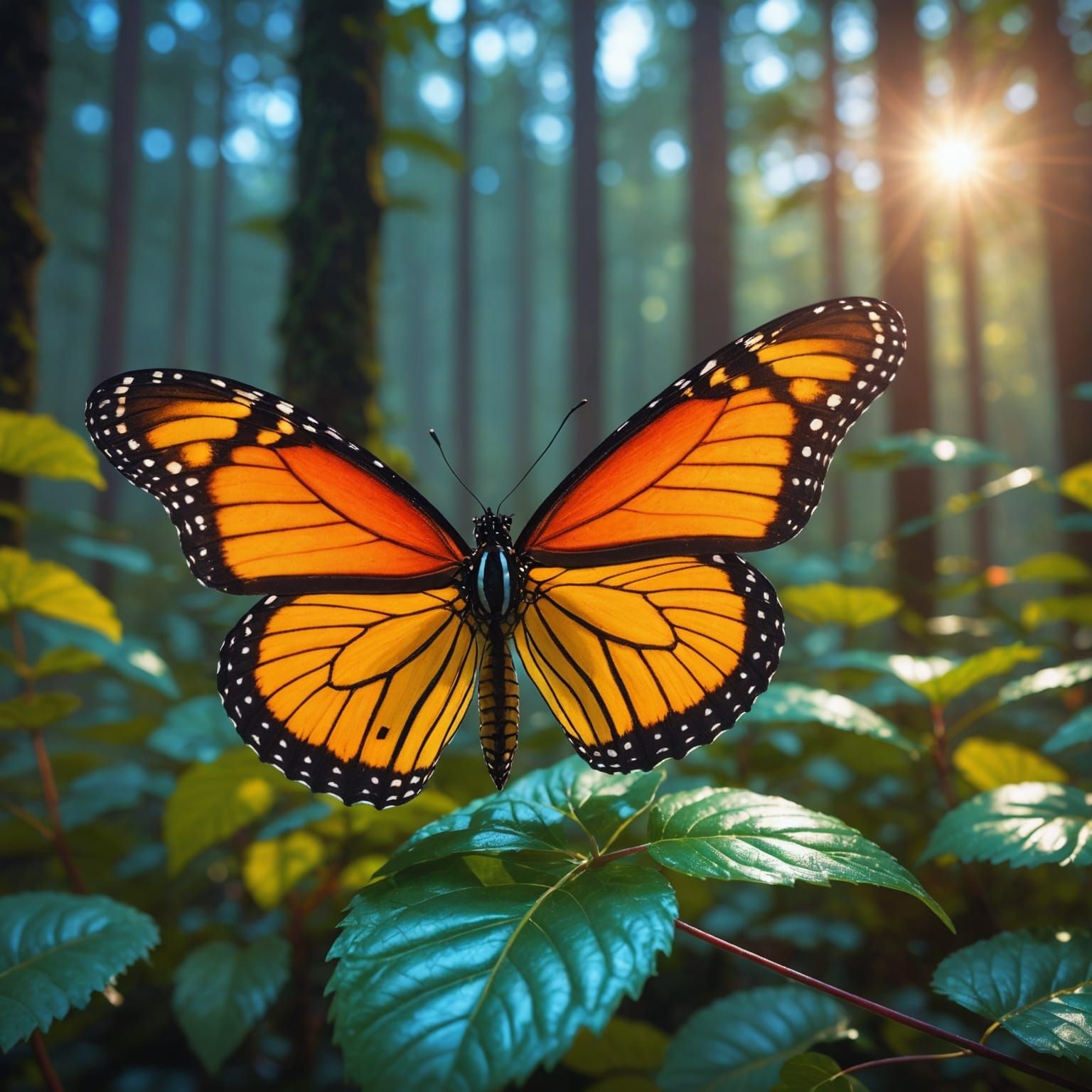 A glowing translucent semi transparent monarch butterfly on ...