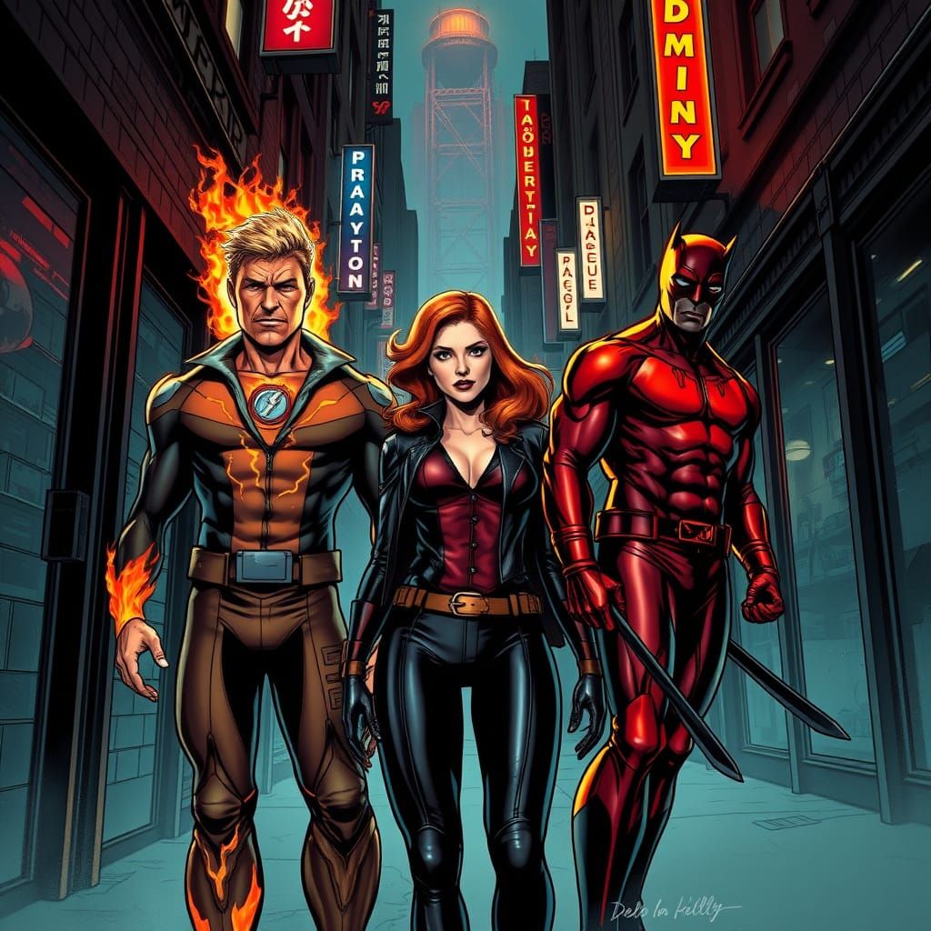 Heroes Enter Demon City in Vibrant Comic Book Style