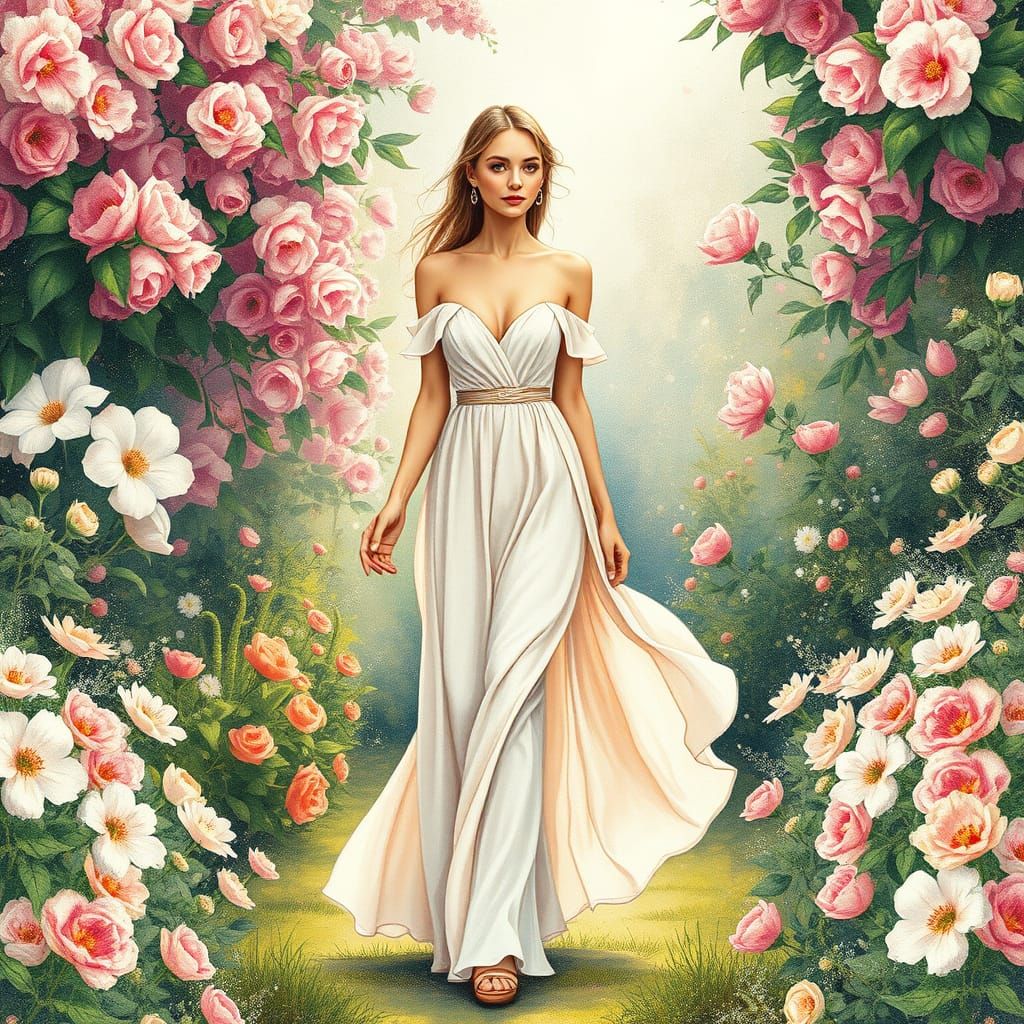 Russian Goddess in a Blooming Garden, Fine Art Minimalism