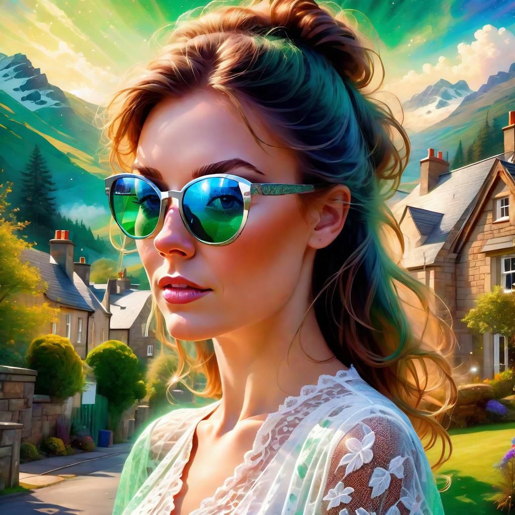 Woman in Scottish Village: Ethereal Fantasy Illustration