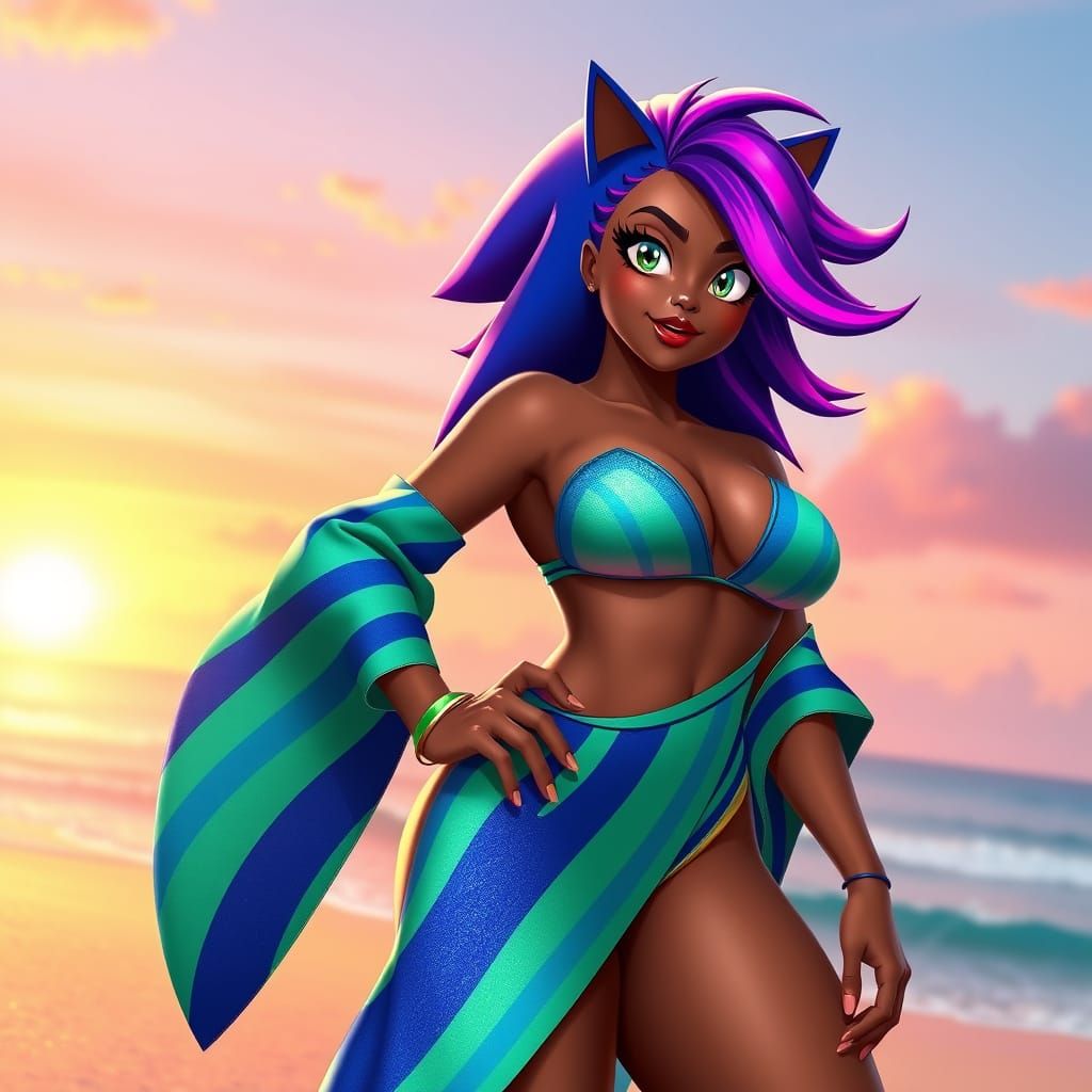 Sonic the Hedgehog Goddess in Vibrant Beachwear
